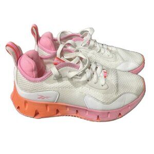 KAWAII GIRL REBOOK RUNNING SHOES  ZIG ZAG DYNAMICA  SZ 2Y WHITE HOT PINK ORANGE